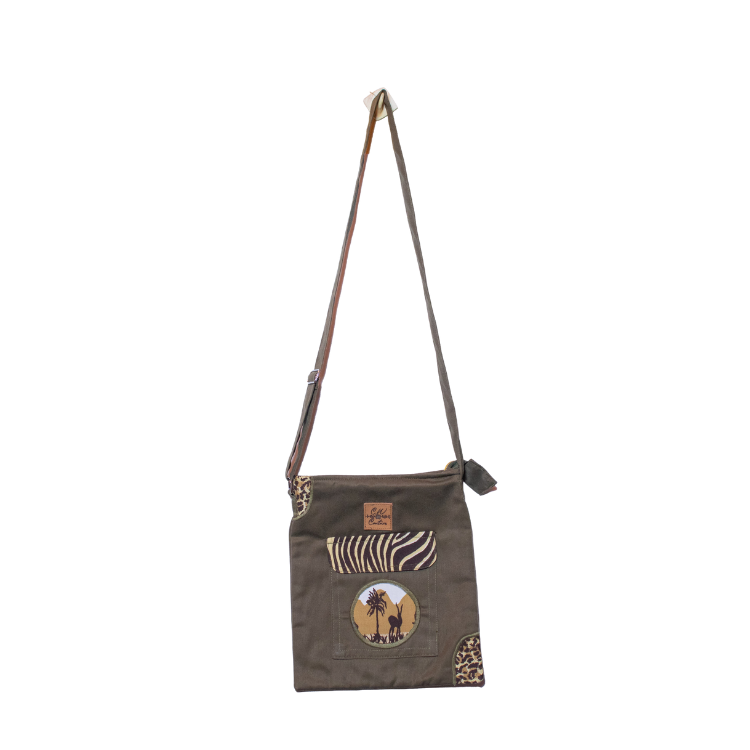 Signature Safari Unisex Jungle Green Canvas Sling Bags with Antelope Print