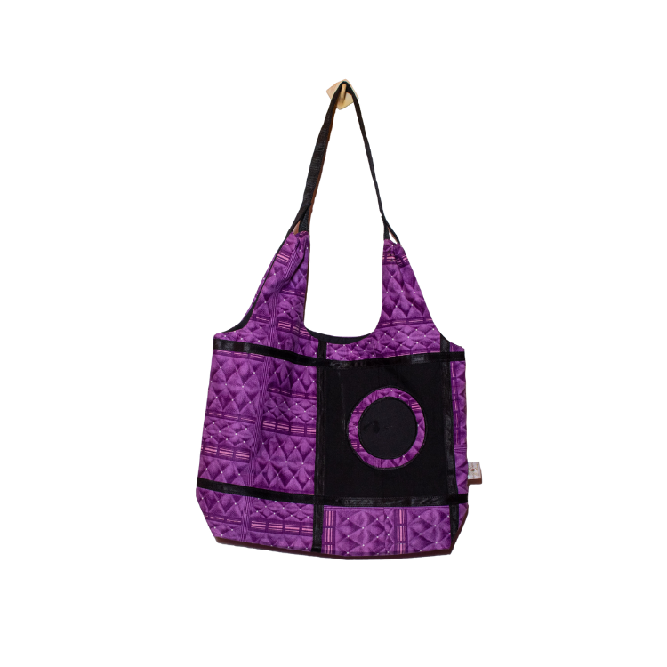 Signature Purple Floral Ankara Tote Bag with Ankara Round Ring inside Square