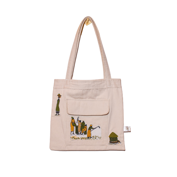Signature Cream Canvas Cotton Tote Bags with Kenyan Village