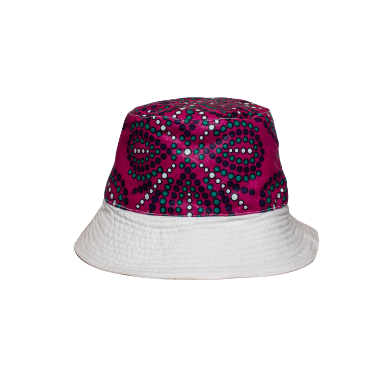 Signature Safari White Canvas Bucket Hat Two Sided with Plain and Maroon Floral Leso Print